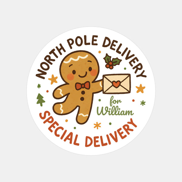 Gingerbread Personalised Christmas Stickers – North Pole Delivery Label