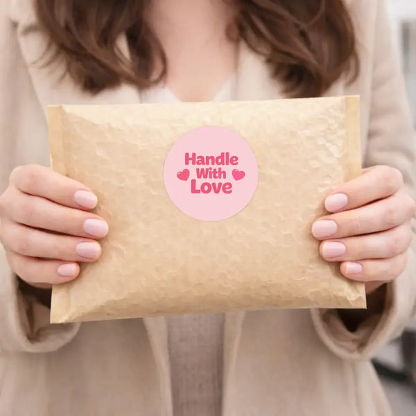 Handle With Love Stickers | Cute Fragile Parcel Labels for Small Businesses - Sticksy Prints Australia