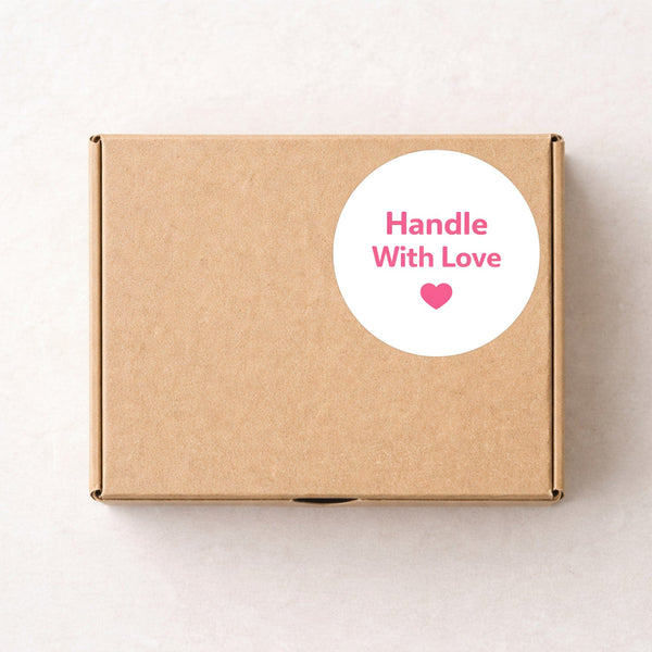 Handle With Love Stickers | Pink Thank You Packaging Labels for Small Business