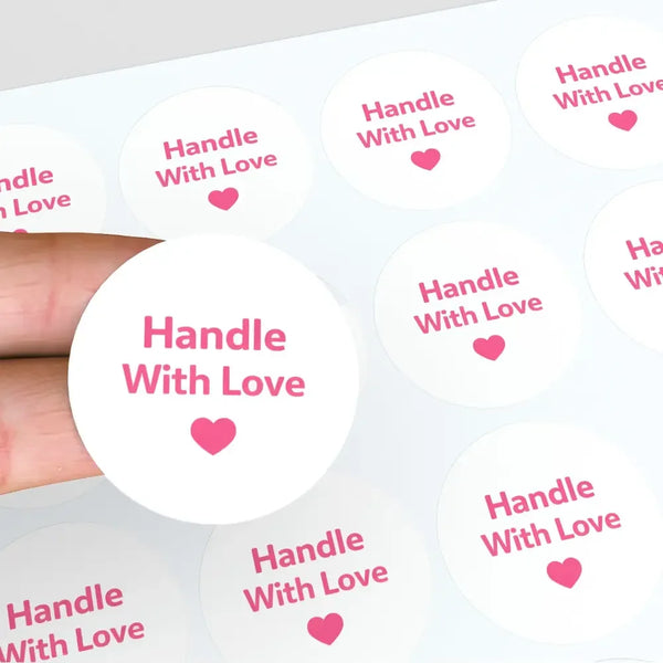 Handle With Love Stickers | Pink Thank You Packaging Labels for Small Business - Sticksy Prints Australia