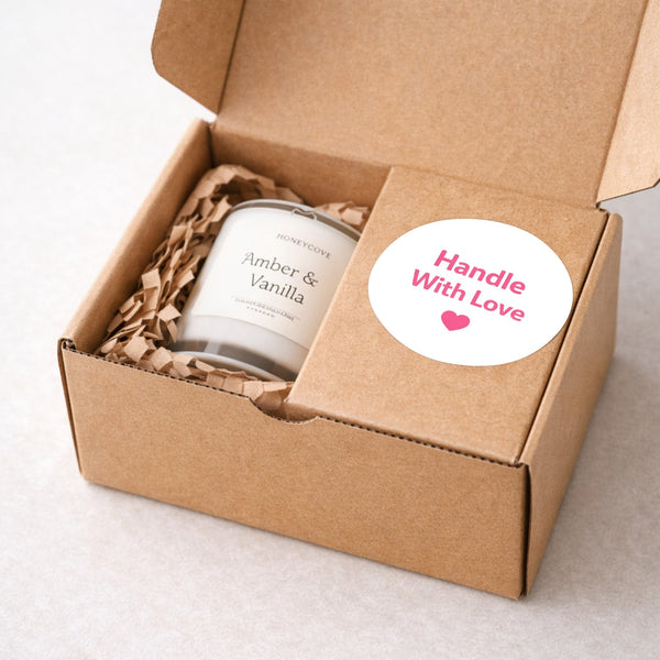 Handle With Love Stickers | Pink Thank You Packaging Labels for Small Business