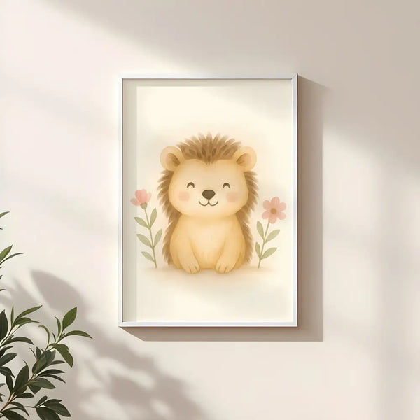 Hedgehog Nursery Wall Art Print | Woodland Animal Watercolour | Digital Download