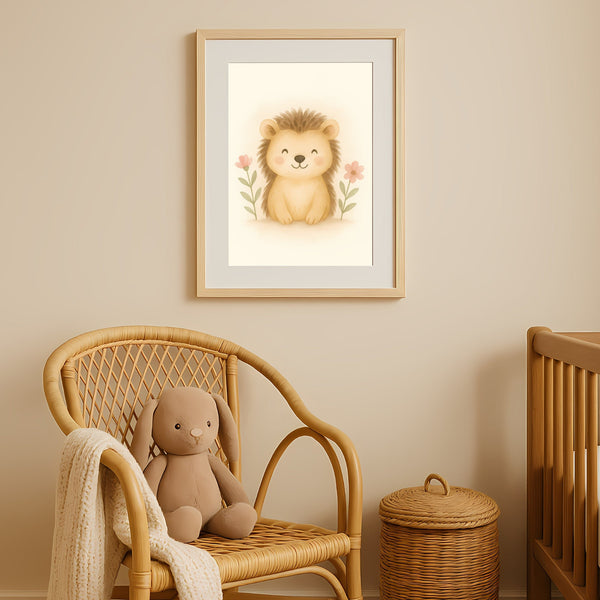 Hedgehog Nursery Wall Art Print | Woodland Animal Watercolour | Digital Download