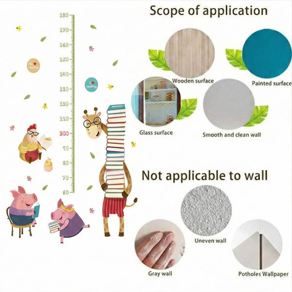 Reading Corner Growth Chart - Giraffe & Books Wall Sticker - Sticksy Prints Australia