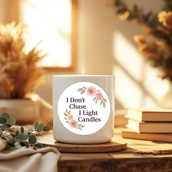 “I Don’t Chase, I Light Candles” (Floral Edition) Sticker Labels - Sticksy Prints Australia