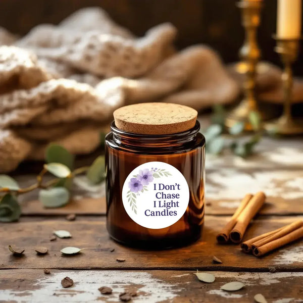 “I Don’t Chase, I Light Candles” (Lavender Floral Edition) Sticker Labels - Sticksy Prints Australia