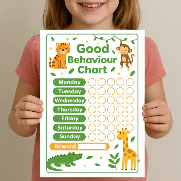 Jungle Animal Good Behaviour Chart for Kids β Printable (A4) - Sticksy Prints Australia
