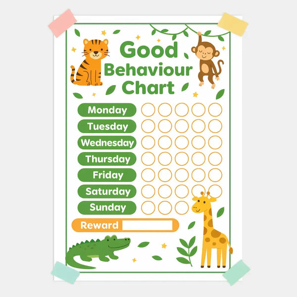 Jungle Animal Good Behaviour Chart for Kids β Printable (A4) - Sticksy Prints Australia