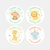 Jungle Animal Thank You Stickers – Monkey, Lion, Giraffe & Elephant | Personalised Party Favour Labels - Sticksy Prints Australia