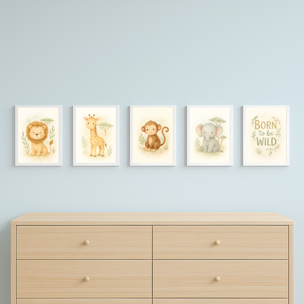 Jungle Animal Wall Art Set Lion Elephant Giraffe Monkey PDF Printable Download