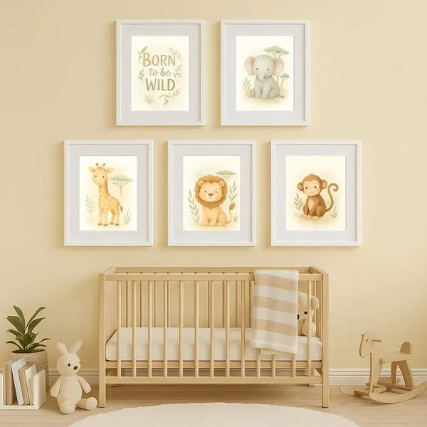 Jungle Animal Wall Art Set Lion Elephant Giraffe Monkey PDF Printable Download - Sticksy Prints Australia