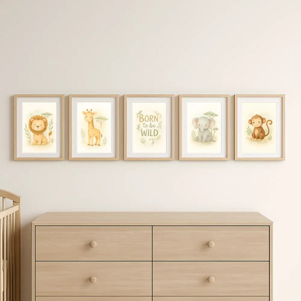Jungle Animal Wall Art Set Lion Elephant Giraffe Monkey PDF Printable Download
