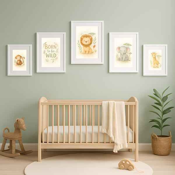 Jungle Animal Wall Art Set Lion Elephant Giraffe Monkey PDF Printable Download