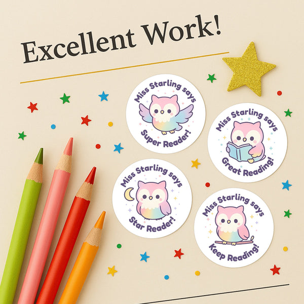Kawaii Owl Reading Reward Stickers | Personalised Teacher Literacy Stickers