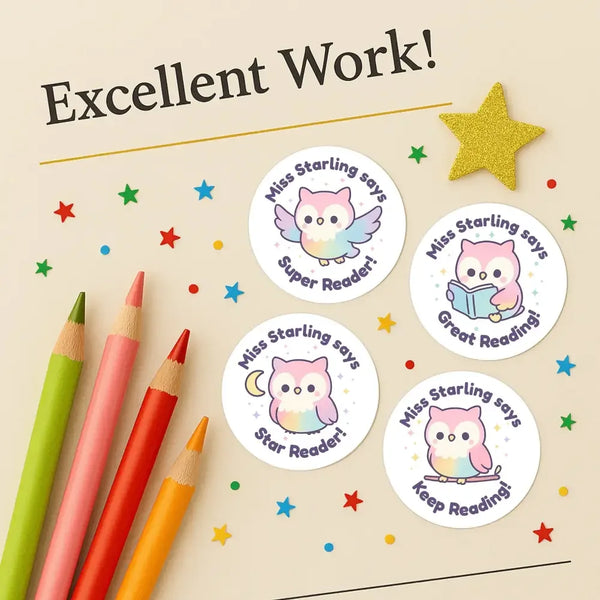 Kawaii Owl Reading Reward Stickers | Personalised Teacher Literacy Stickers - Sticksy Prints Australia