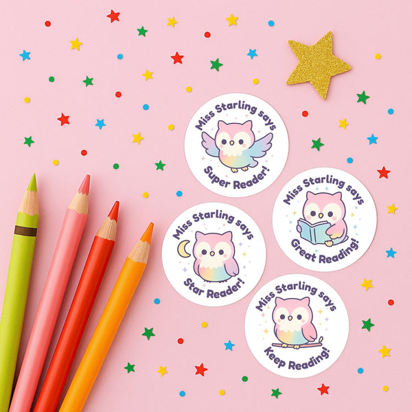 Kawaii Owl Reading Reward Stickers | Personalised Teacher Literacy Stickers