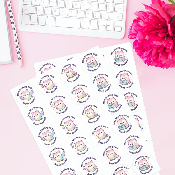 Kawaii Owl Reading Reward Stickers | Personalised Teacher Literacy Stickers