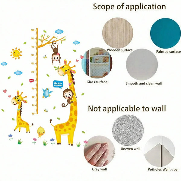 Jungle Giraffe & Monkey Height Chart - Removable Nursery Wall Sticker - Sticksy Prints Australia