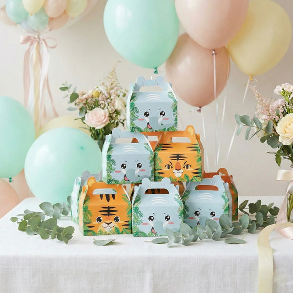 24Pcs Jungle Safari Animal Party Favor Boxes - Portable Cardstock Treat Gift Bags for Kids Birthday, Baby Shower & Events - 6 Cute Styles - Sticksy Prints Australia
