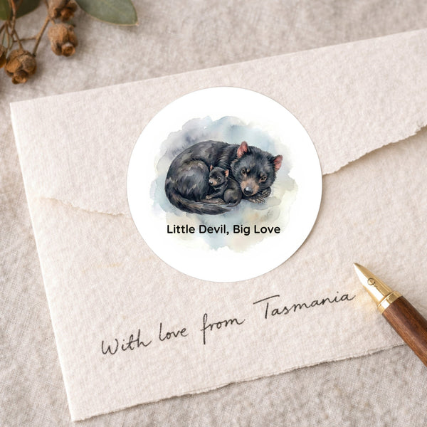 Little Devil Big Love Sticker | Tasmanian Devil Mother & Joey Wildlife Sticker