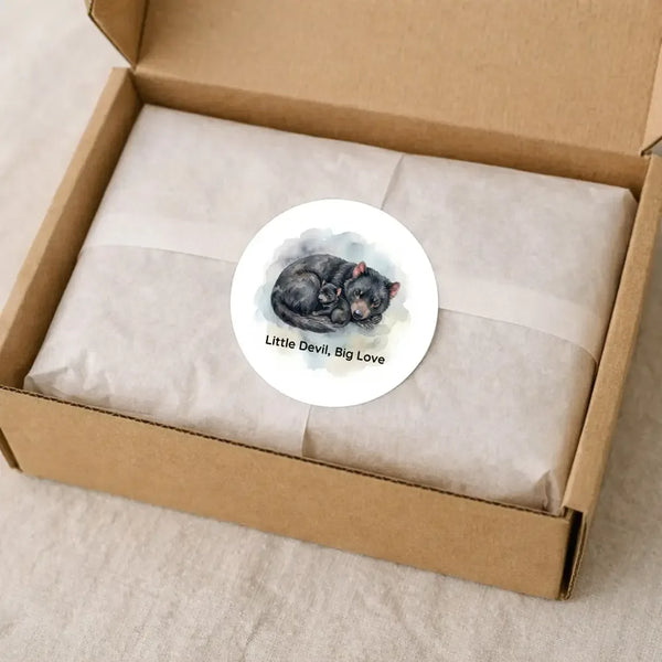 Little Devil, Big Love Sticker | Tasmanian Devil Mother & Joey Wildlife Sticker - Sticksy Prints Australia