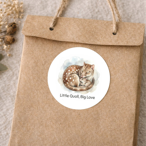 Little Quoll Big Love Sticker – Tasmanian Wildlife Mother & Baby Round Sticker