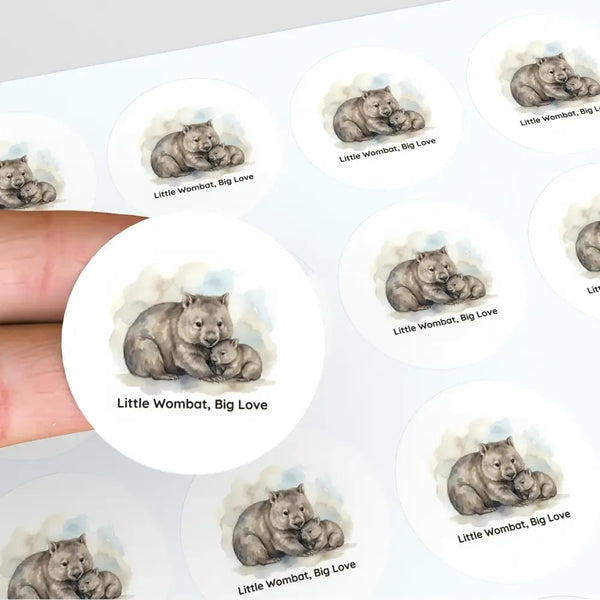 Little Wombat, Big Love Sticker – Tasmanian Wombat Mother & Joey Wildlife Sticker - Sticksy Prints Australia