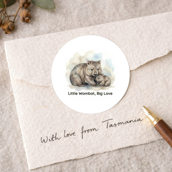 Little Wombat Big Love Sticker – Tasmanian Wombat Mother & Joey Wildlife Sticker