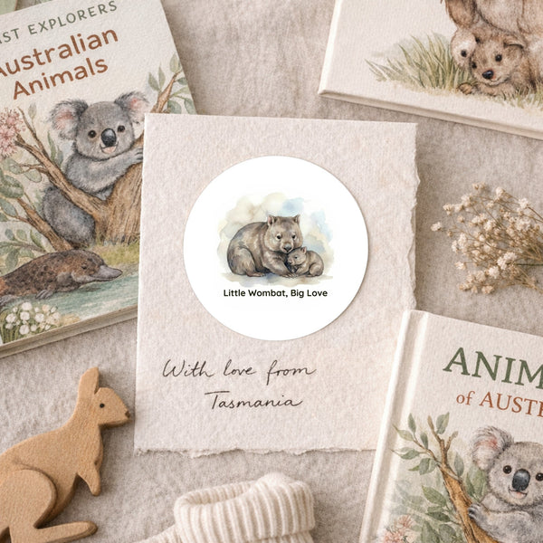 Little Wombat Big Love Sticker – Tasmanian Wombat Mother & Joey Wildlife Sticker