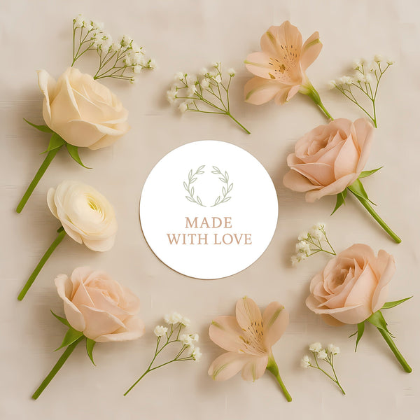 Made With Love Stickers – Elegant Floral Handmade Packaging Seals