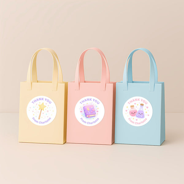 Magic Theme Birthday Thank You Stickers – Spell Book Potions Wand & Crystal Ball | Personalised Party Favour Labels
