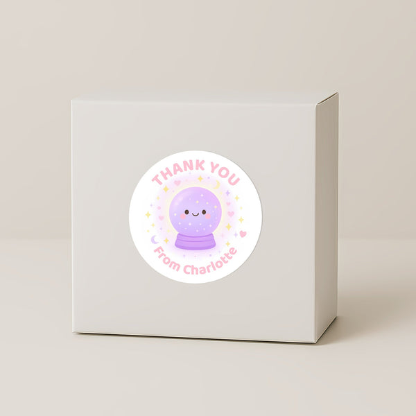 Magic Theme Birthday Thank You Stickers – Spell Book Potions Wand & Crystal Ball | Personalised Party Favour Labels