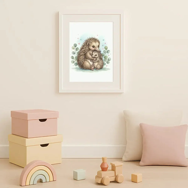 Mama & Baby Echidna Nursery Print – Australian Wildlife Watercolour Wall Art (Digital Download) - Sticksy Prints Australia
