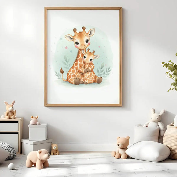 Mama & Baby Giraffe Nursery Print – Safari Nursery Wall Art Neutral Baby Room Decor Watercolour Giraffe Artwork