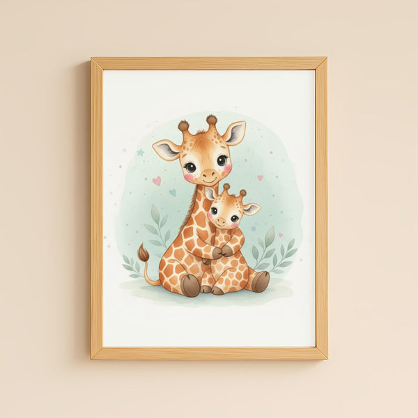 Mama & Baby Giraffe Nursery Print – Safari Nursery Wall Art Neutral Baby Room Decor Watercolour Giraffe Artwork