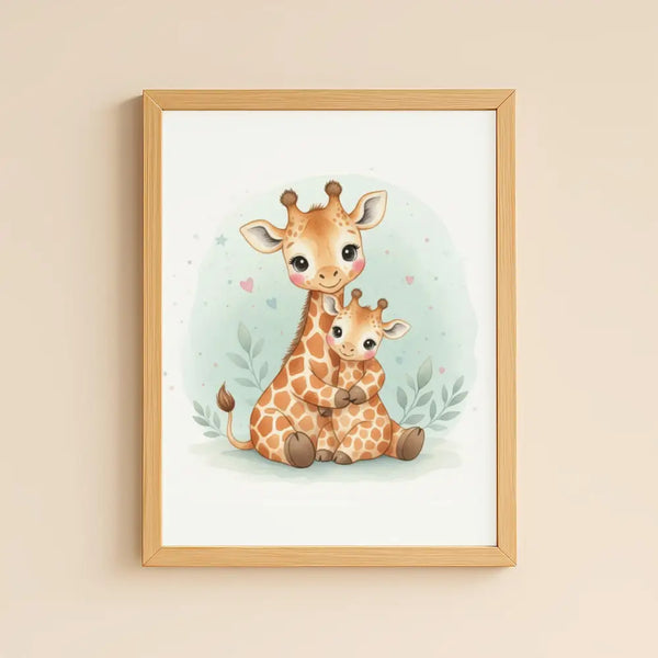 Mama & Baby Giraffe Nursery Print – Safari Nursery Wall Art Neutral Baby Room Decor Watercolour Giraffe Artwork
