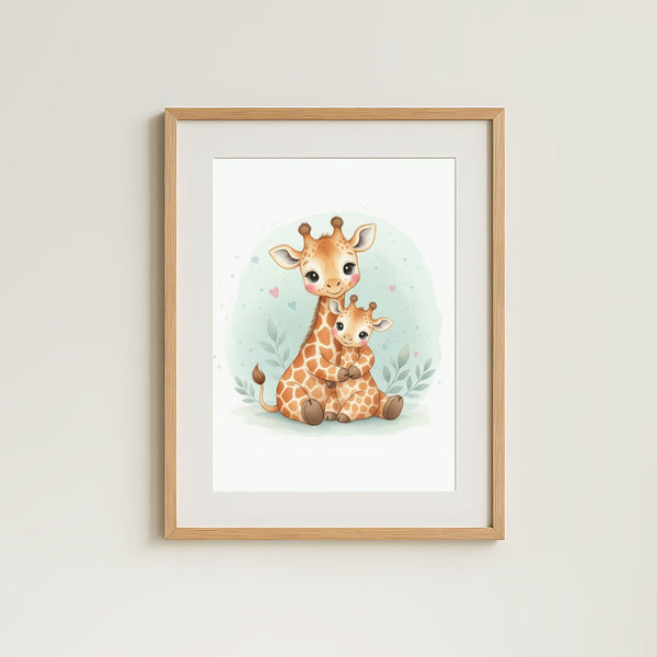 Mama & Baby Giraffe Nursery Print – Safari Nursery Wall Art Neutral Baby Room Decor Watercolour Giraffe Artwork
