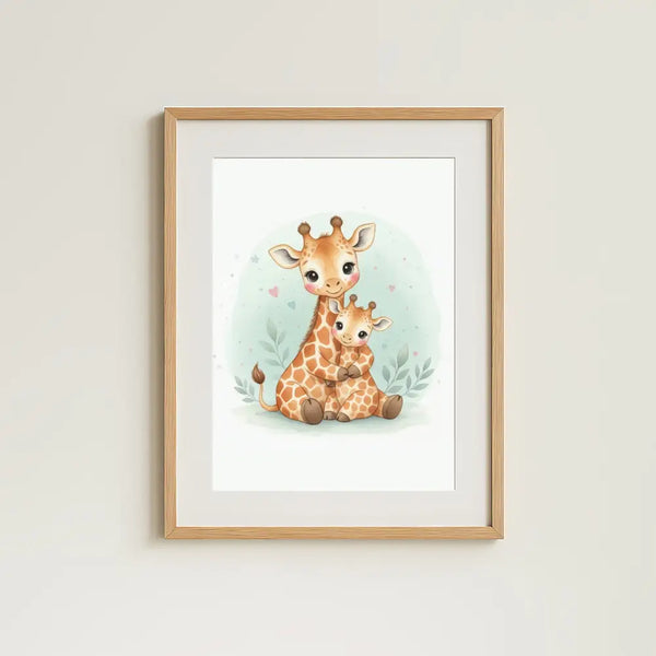 Mama & Baby Giraffe Nursery Print – Safari Nursery Wall Art Neutral Baby Room Decor Watercolour Giraffe Artwork