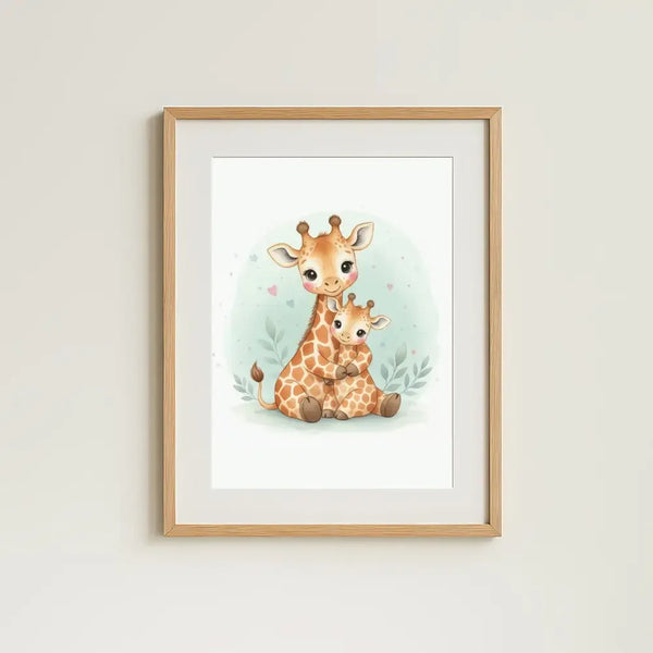 Mama & Baby Giraffe Nursery Print – Safari Nursery Wall Art, Neutral Baby Room Decor, Watercolour Giraffe Artwork, Printable Kids Room Poster - Sticksy Prints Australia