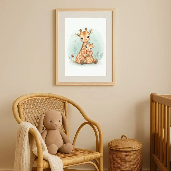 Mama & Baby Giraffe Nursery Print – Safari Nursery Wall Art, Neutral Baby Room Decor, Watercolour Giraffe Artwork, Printable Kids Room Poster - Sticksy Prints Australia