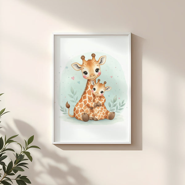 Mama & Baby Giraffe Nursery Print – Safari Nursery Wall Art Neutral Baby Room Decor Watercolour Giraffe Artwork