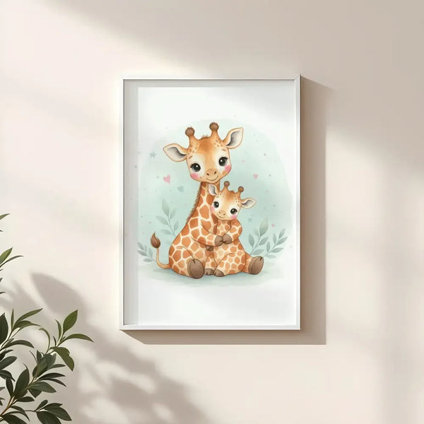 Mama & Baby Giraffe Nursery Print – Safari Nursery Wall Art, Neutral Baby Room Decor, Watercolour Giraffe Artwork, Printable Kids Room Poster - Sticksy Prints Australia