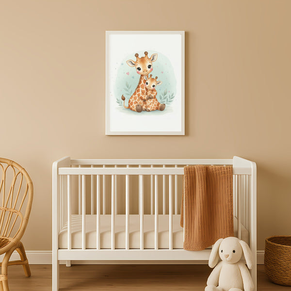 Mama & Baby Giraffe Nursery Print – Safari Nursery Wall Art Neutral Baby Room Decor Watercolour Giraffe Artwork