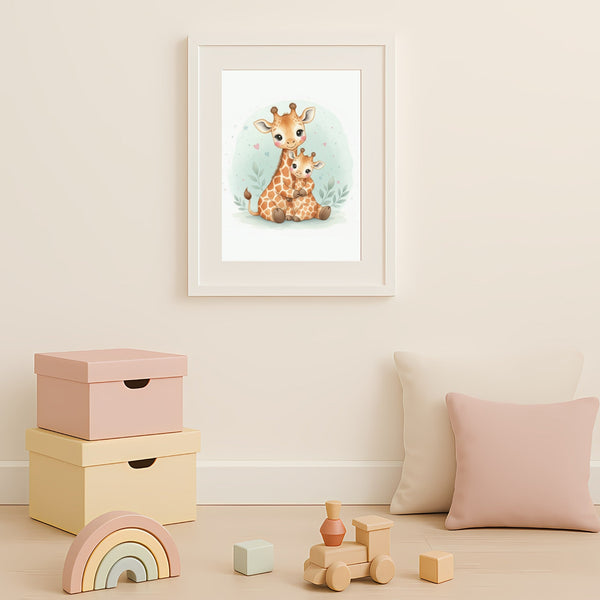 Mama & Baby Giraffe Nursery Print – Safari Nursery Wall Art Neutral Baby Room Decor Watercolour Giraffe Artwork