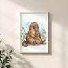Mama & Baby Platypus Nursery Print – Australian Wildlife Watercolour Wall Art (Digital Download)