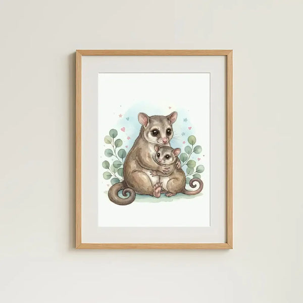 Mama & Baby Possum Nursery Print – Australian Animal Wall Art, Neutral Baby Room Decor, Watercolour Possum Artwork, Printable Kids Room Poster - Sticksy Prints Australia