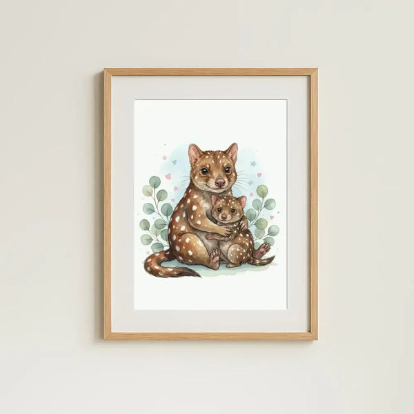 Mama & Baby Quoll Nursery Print – Australian Animal Wall Art, Neutral Baby Room Decor, Watercolour Quoll Artwork, Printable Kids Room Poster - Sticksy Prints Australia