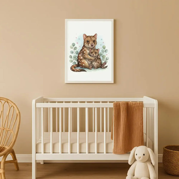 Mama & Baby Quoll Nursery Print – Australian Animal Wall Art, Neutral Baby Room Decor, Watercolour Quoll Artwork, Printable Kids Room Poster - Sticksy Prints Australia