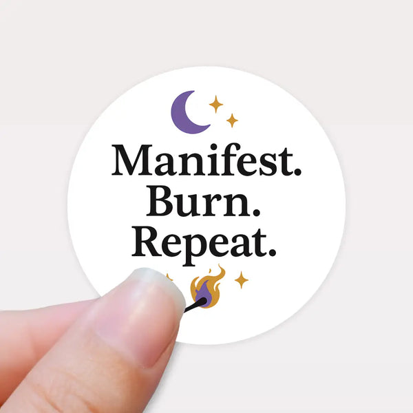 “Manifest. Burn. Repeat.” Candle Label Stickers