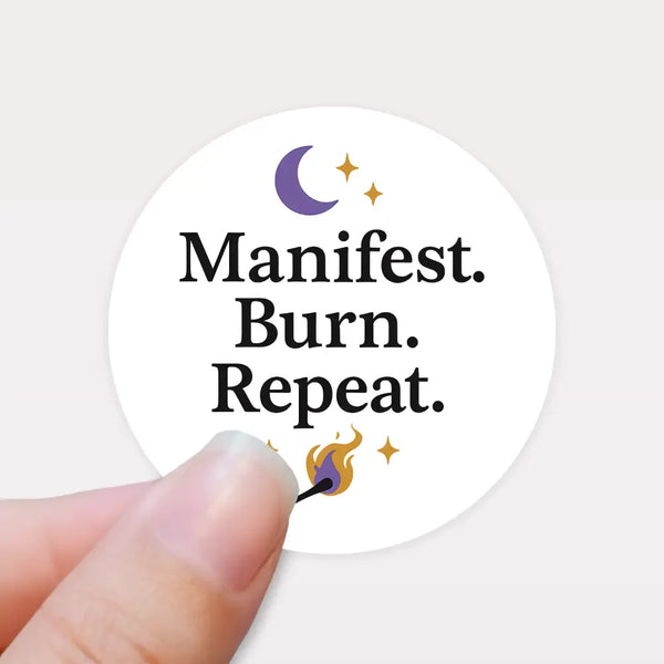 “Manifest. Burn. Repeat.” Candle Label Stickers - Sticksy Prints Australia